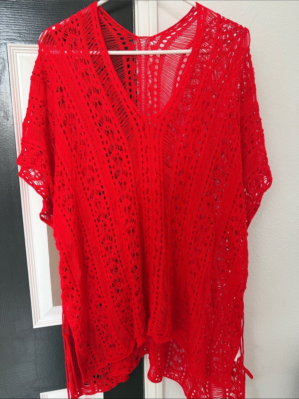 Women’s Red Crochet Swim Cover-Up Tunic
